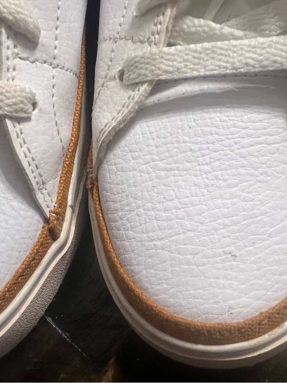 Nike White Leather Sneakers with Black Swoosh and Gum-Trim Sole - Picture 6 of 7